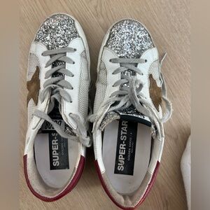 Golden Goose Silver Glitter and Brown Star Sneakers - 37